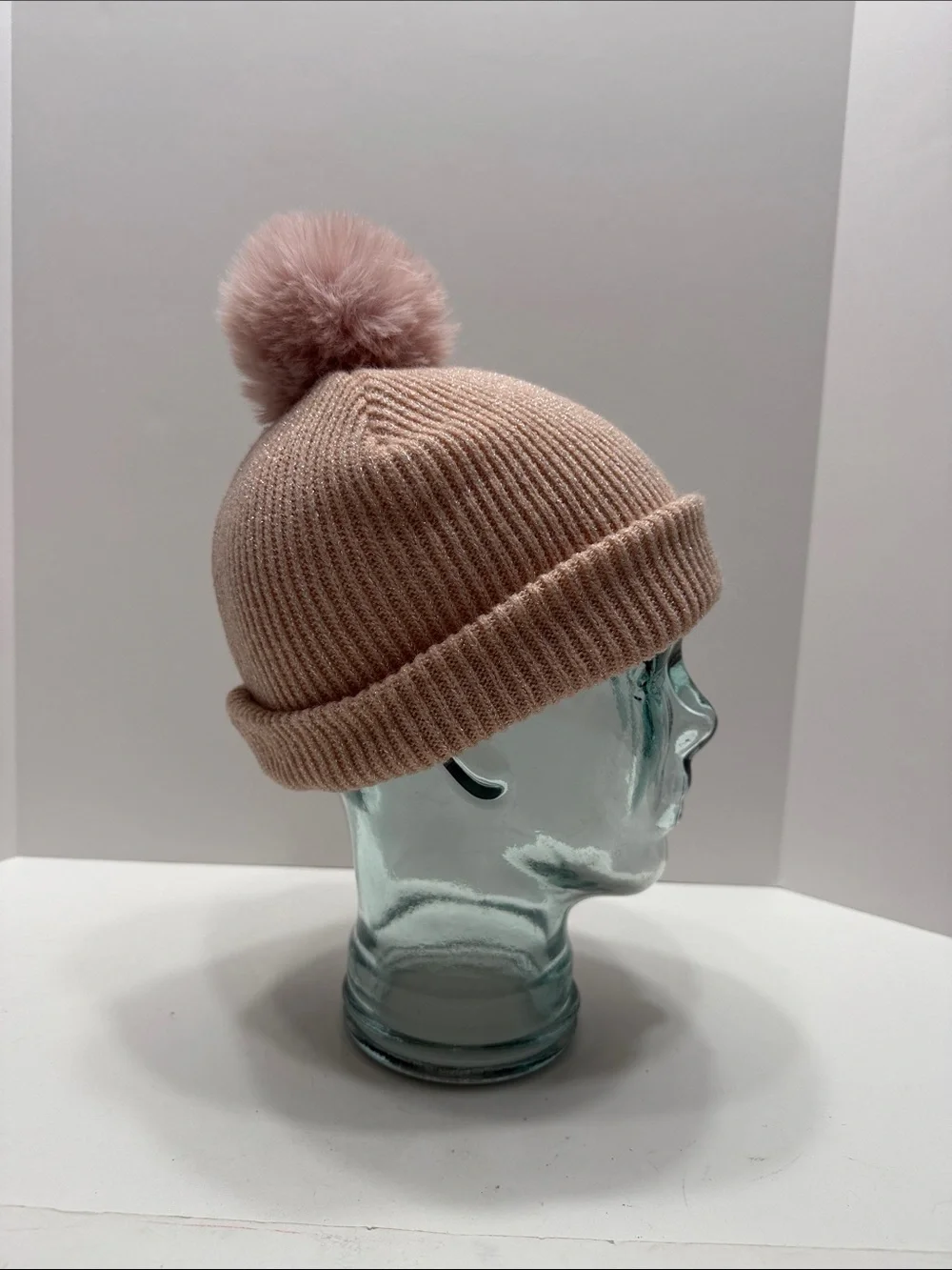 Sparkle Ribbed Knit Beanie - Dusty Rose